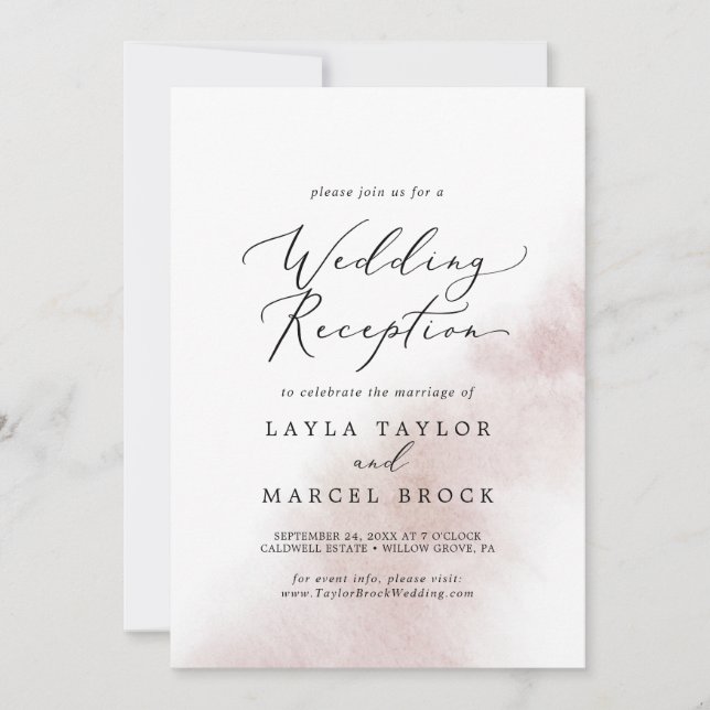 Invitation Lavage à l'aquarelle | Réception de mariage rose (Devant)