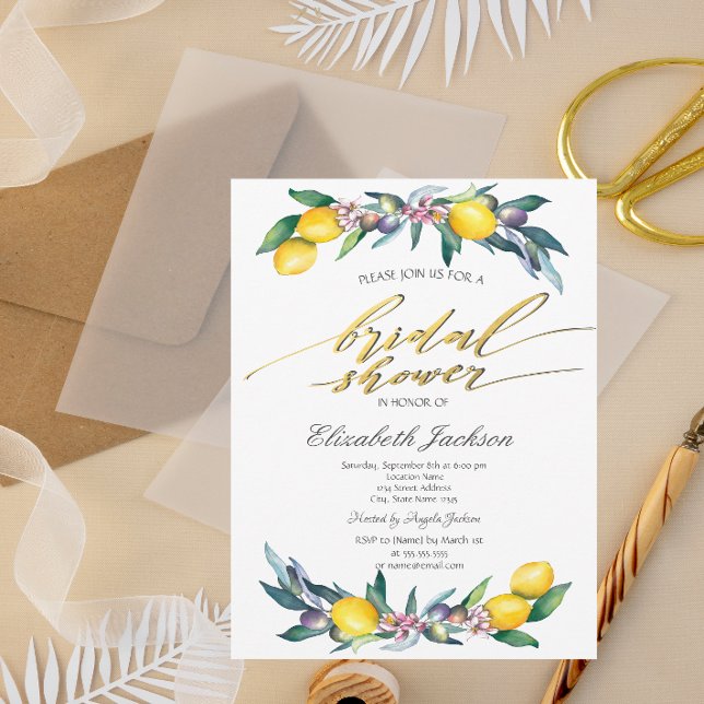 Invitation Lavage à l'eau Citrons Olives Réception de mariage (Créateur téléchargé)