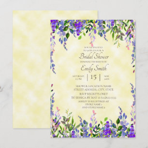 Invitation Lavage à l'eau Lavande Floral Jaune Baby Shower