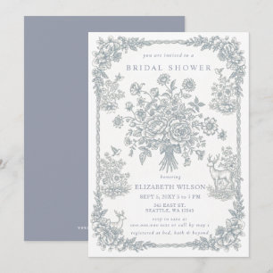 Invitation Lavage bleu de chinoiserie floral Shower de mariag