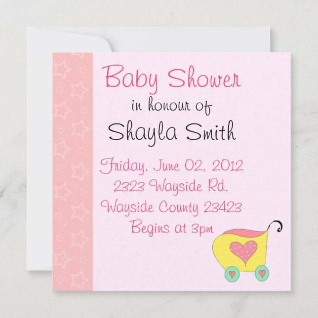 Invitation Lavage de Buggy Bébé Rose (Devant)