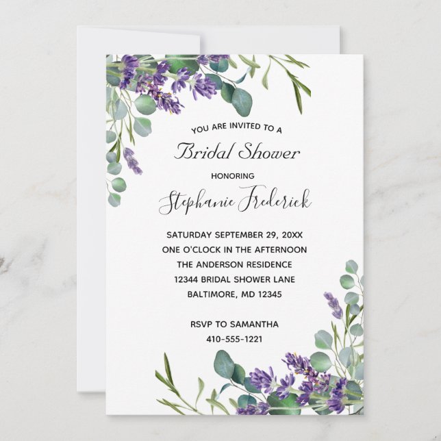 Invitation Lavage de lavande Eucalyptus Fleurs Vertes Enterre (Devant)