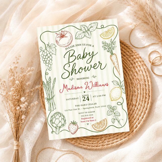 Invitation Lavage de légumes fruits doodle baby shower (Créateur téléchargé)