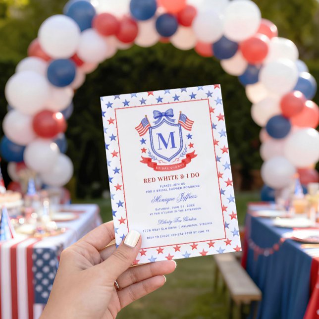 Invitation Lavage de main Rouge Blanc & Je Fais Monogramme Fê (Créateur téléchargé)