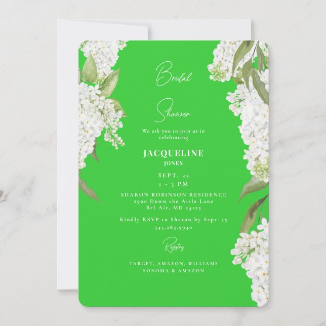 Invitation Lavage de mariée Hydrangeas Vert Citron Blanc (Devant)