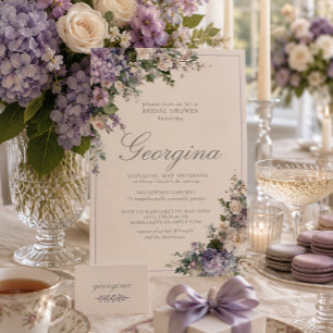 Invitation Lavage Hydrangea Monogramme Blanc Mariage