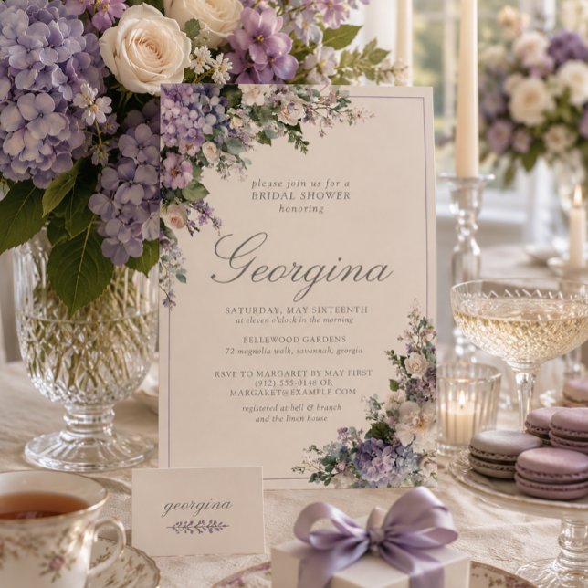 Invitation Lavage Hydrangea Monogramme Blanc Mariage (Créateur téléchargé)