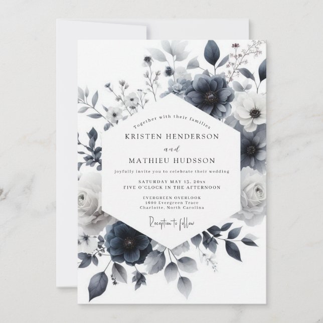 Invitation Lavage Indigo Botanique Mariage (Devant)