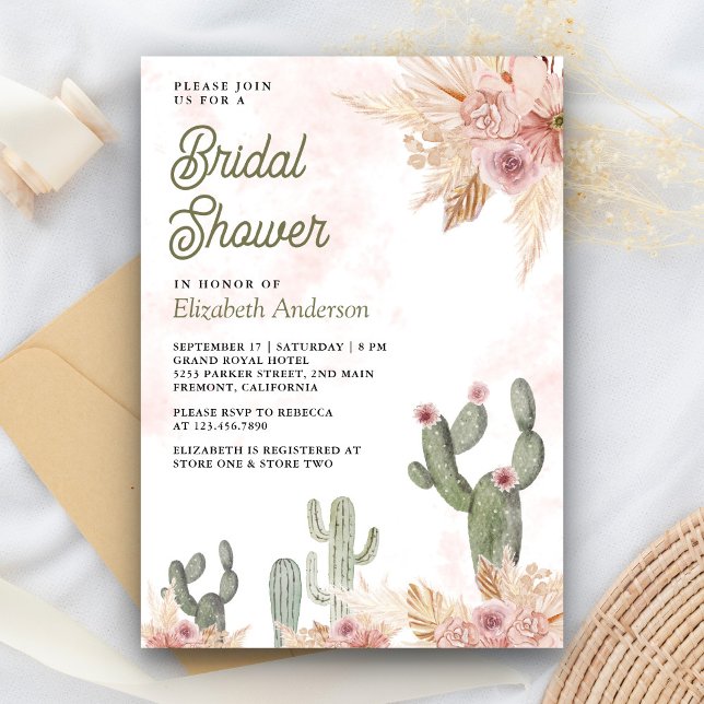 Invitation Lavage Rose Floral Boho Pampas Cactus Mariage (Créateur téléchargé)
