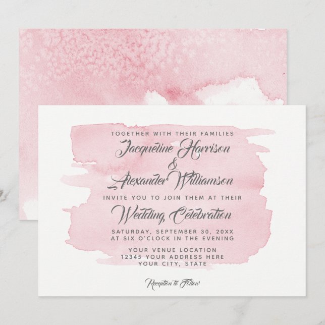 Invitation Lavage simple à l'aquarelle : le pinceau rose écla (Devant / Derrière)