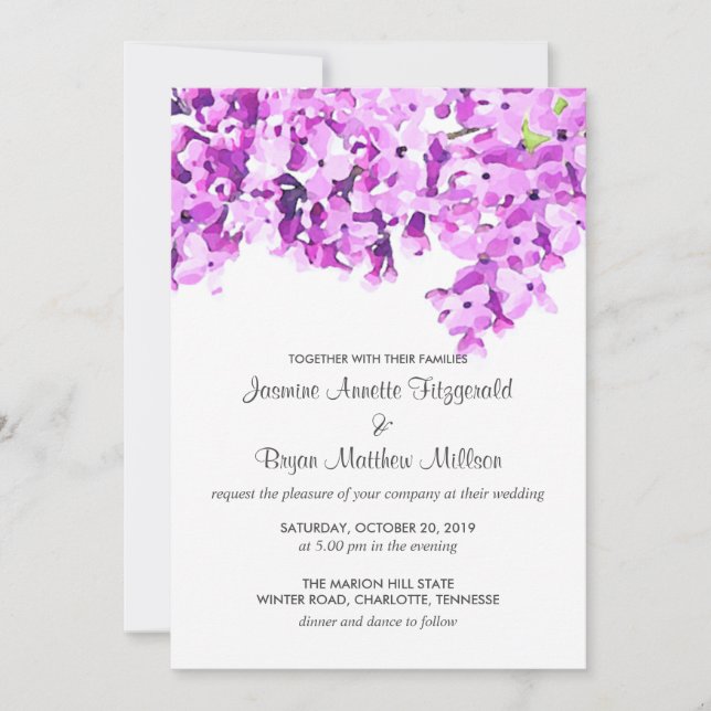 Invitation Lavande Aquarelle Fleurs Mariage moderne (Devant)
