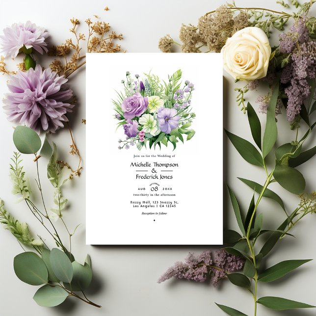 Invitation Lavande avec le mariage de printemps floral vert (Créateur téléchargé)