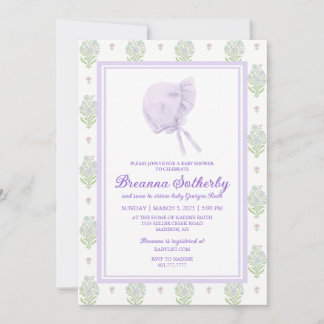 Invitation Lavande baby shower avec Bonnet