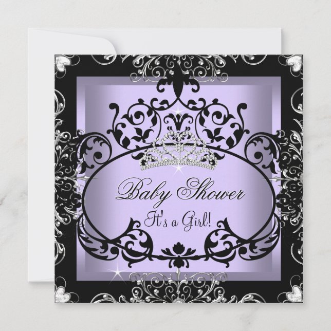 Invitation Lavande Baby shower fille princesse Tiara dentelle (Devant)