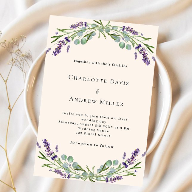Invitation Lavande beige vert violet luxe mariage (Créateur téléchargé)