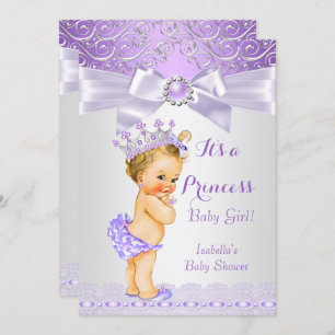 Invitation Lavande blanche Lilac Princesse Baby shower Blonde