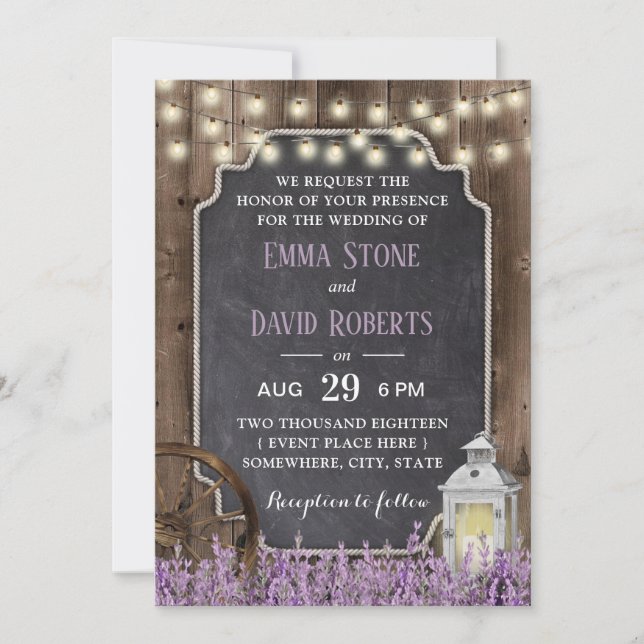Invitation Lavande blanche rustique Mariage floral (Devant)