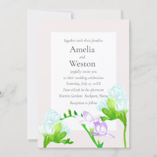 Invitation Lavande Bleu Aquarelle Freesia Flowers Mariage