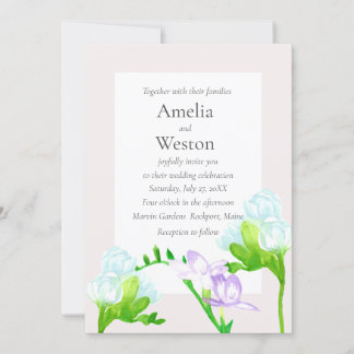 Invitation Lavande Bleu Aquarelle Freesia Flowers Mariage