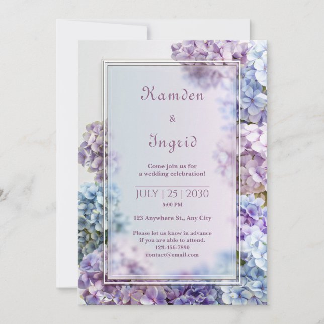 Invitation Lavande Bleu Hydrangea Soft Focus Cadre de Mariage (Devant)