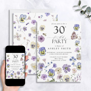 Invitation Lavande Bleu Pressé Floral 30e anniversaire