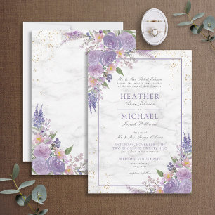 Invitation Lavande classique Lilac Marbre or Floral Mariage