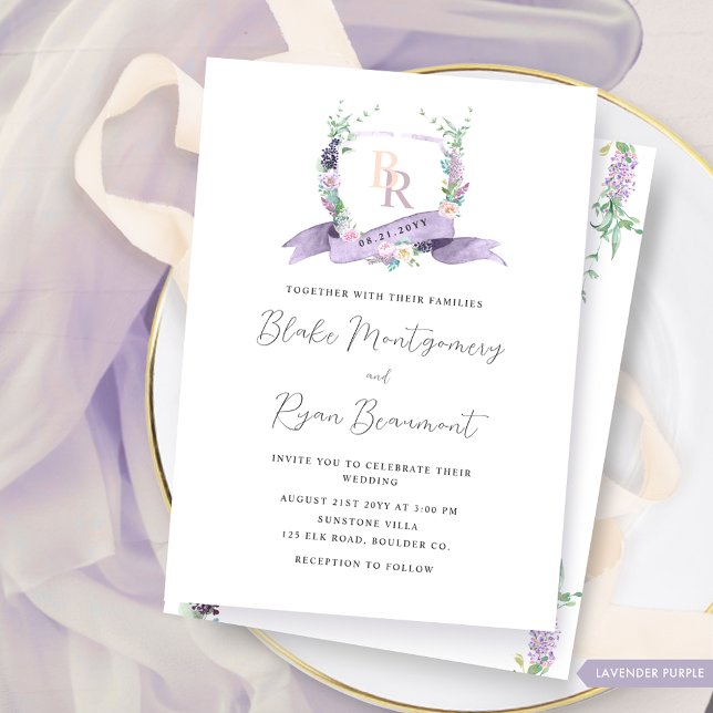 Invitation Lavande Classique, Violet, Mariage Pastel Monogram (Créateur téléchargé)