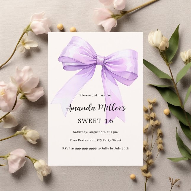 Invitation Lavande crème arc élégant Sweet 16 (Créateur téléchargé)