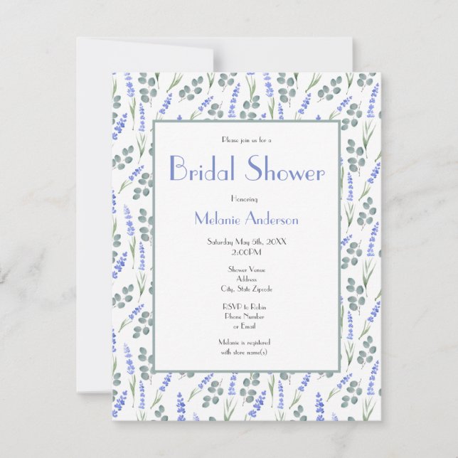 Invitation Lavande d'aquarelle et Motif d'eucalyptus (Devant)