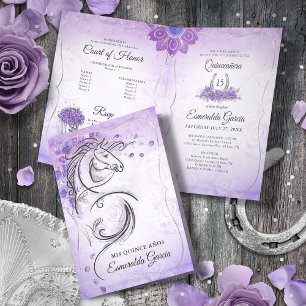 Invitation Lavande d'argent Lilac Charro Quinceanera plié