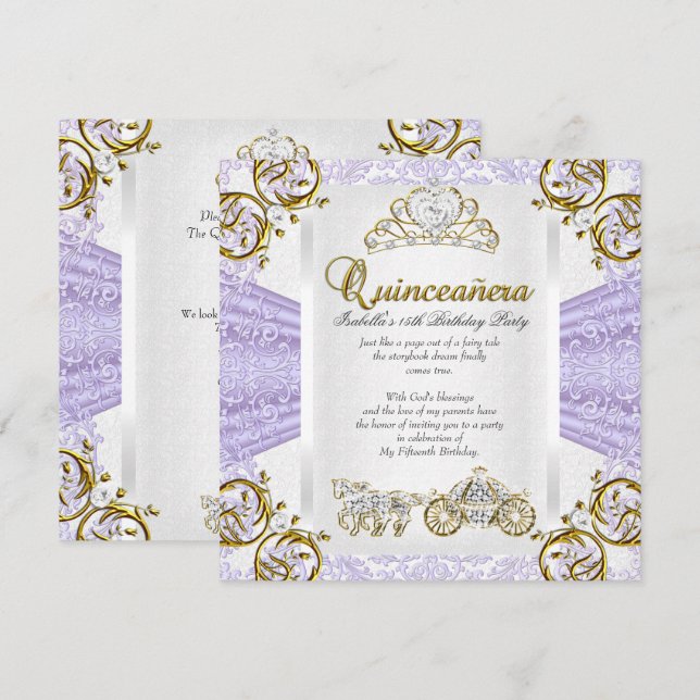 Invitation Lavande de Conte de Fées Quinceanera 15e Anniversa (Devant / Derrière)