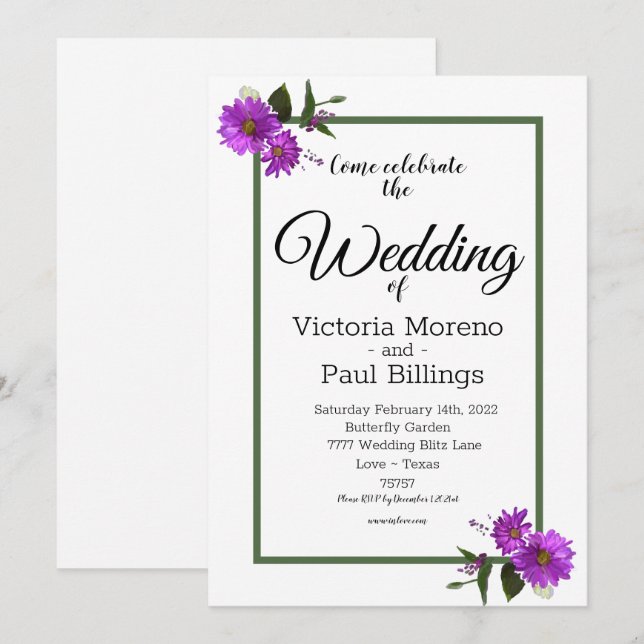 Invitation Lavande de jardin (Devant / Derrière)