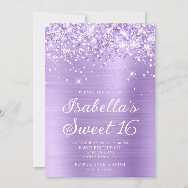 Invitation Lavande de la Glittery Foil Sweet 16 Photo (Devant)