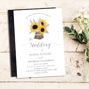 Invitation Lavande de tournesol rustique Élégant Mariage de b