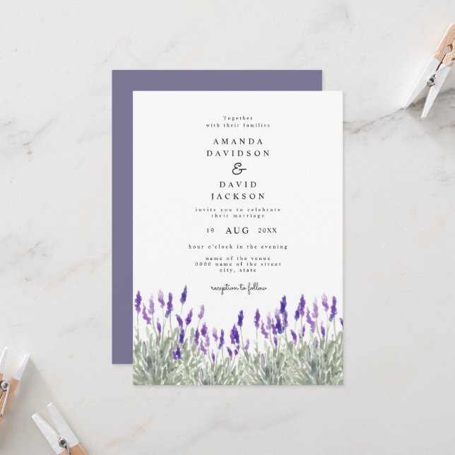 Invitation Lavande de verdure rustique Lilac Jardin Mariage (Devant/Arrière en situation)