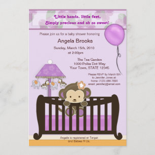Invitation Lavande d'invitation de Baby shower de singe CJL