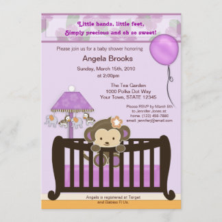 Invitation Lavande d'invitation de Baby shower de singe CJL