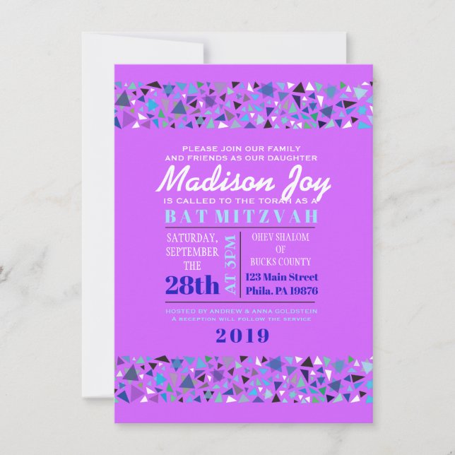 Invitation Lavande d'invitation du Bat mitzvah de la barre ST (Devant)