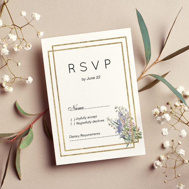 Invitation Lavande d'or blanc géométrique rose floral RSVP (Geometric white gold lavender pink floral RSVP)