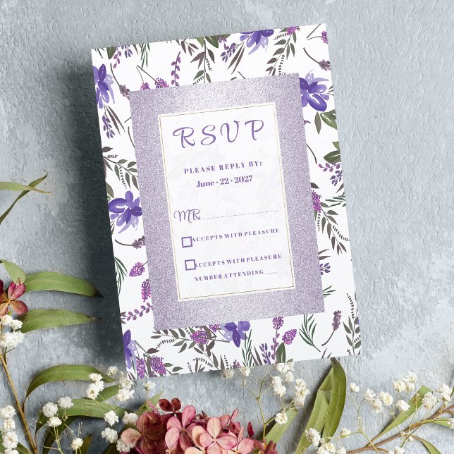 Invitation Lavande douce rose violet vert floral RSVP (Soft lavender pink purple green floral RSVP)