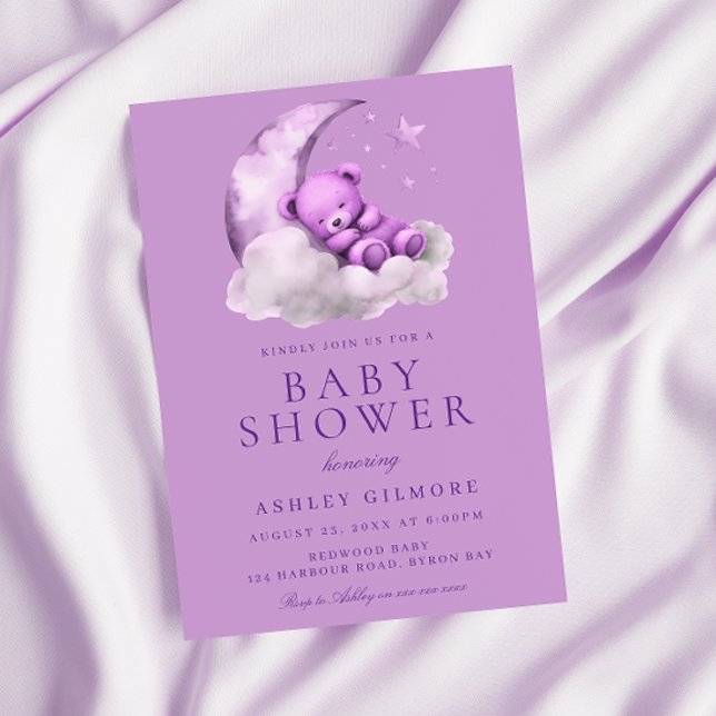 Invitation Lavande d'ours en peluche violet Baby shower (Créateur téléchargé)