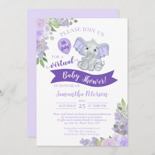 Invitation Lavande Elephant & Floral Baby shower virtuel