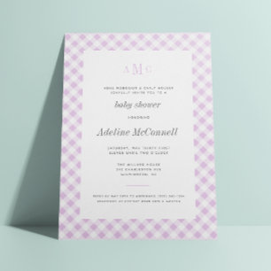 Invitation Lavande En vichy Baby shower traditionnel
