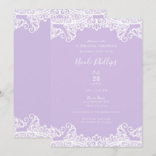Invitation Lavande et Dentelle Blanche Élégante Fête de Maria