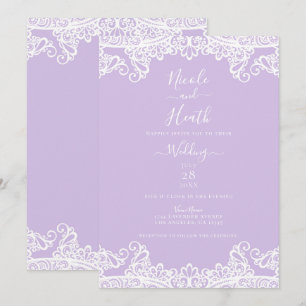 Invitation Lavande et Dentelle Blanche Mariage Élégant