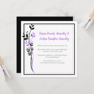 Invitation Lavande et Floral Noir Réception Uniquement