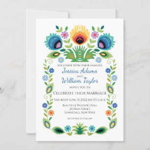 Invitation Lavande et Jaune de fleurs folkloriques polonaises