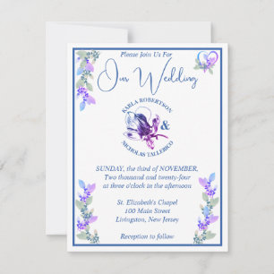 Invitation Lavande et Mariage floral de la teinte bleue