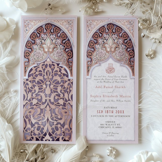 Invitation Lavande et Rose Gold Arch Mariage islamique (Créateur téléchargé)