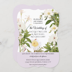 Invitation Lavande et Rose ivoire w Mariage de feuillage feui